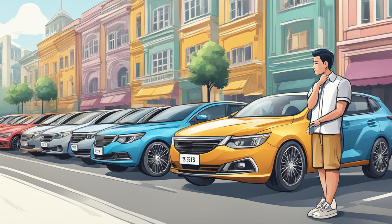 A person comparing car prices and features in Singapore