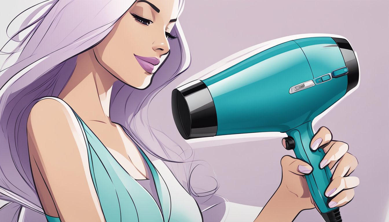 A sleek, modern hair dryer with advanced technology, featuring ion conditioning and multiple heat settings. The compact design and ergonomic handle make it easy to use and store