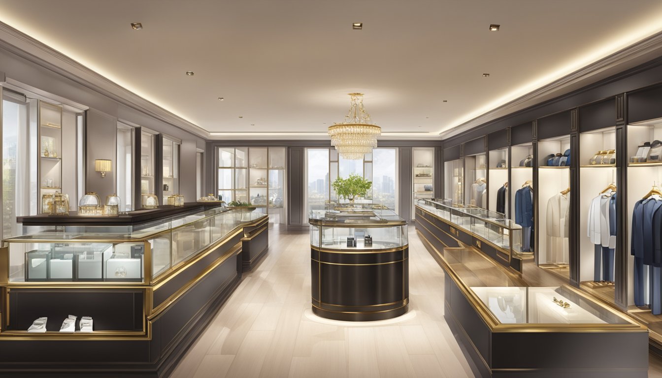 A luxurious watch boutique with elegant displays and attentive staff
