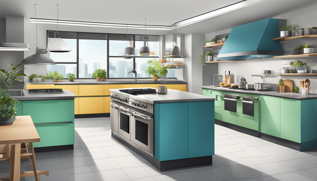 A kitchen with various stove options displayed in a Singapore appliance store