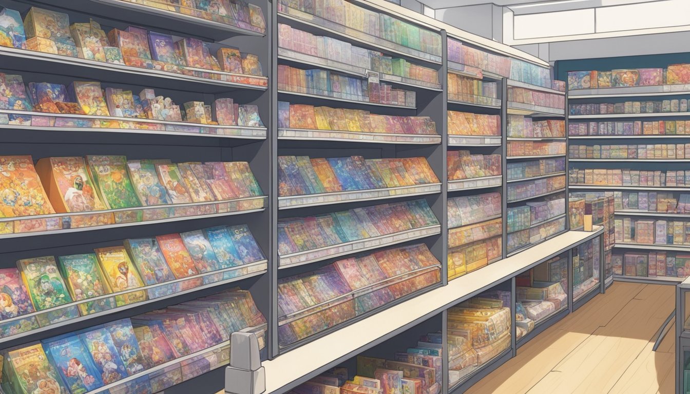 A display of popular anime figures in a well-lit store in Singapore, with shelves neatly organized and filled with a variety of characters from different anime series