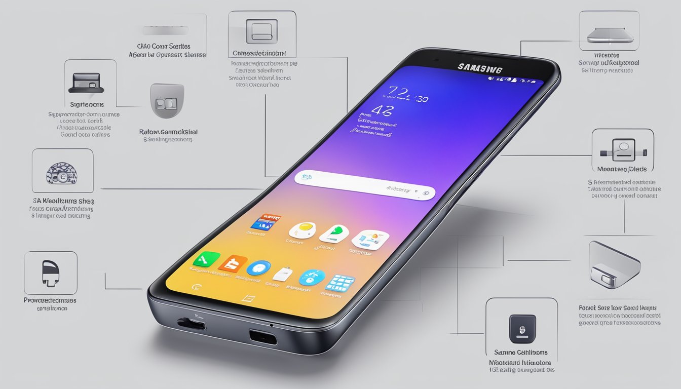 A Samsung Galaxy Beam is displayed online with its key features and specifications highlighted