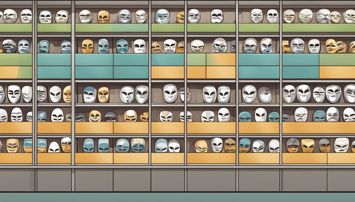 The storefronts of popular retailers in Singapore display rows of anonymous masks for sale