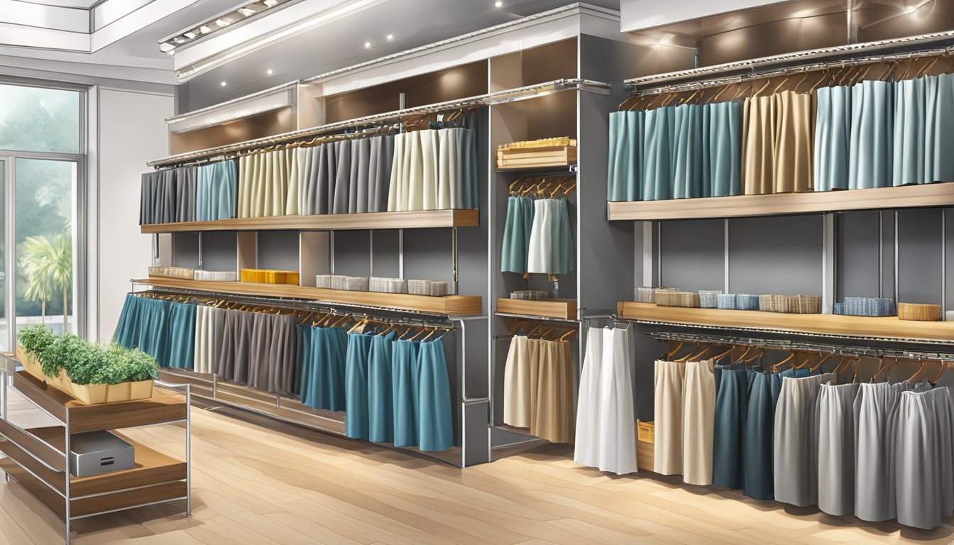 A hardware store display showcases various curtain rails in Singapore