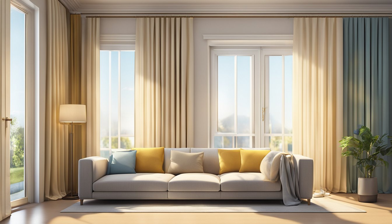 A room with sunlight streaming through open curtains, showcasing a variety of stylish curtain rails. The room is well-lit and inviting, with the focus on the elegant and functional curtain rails