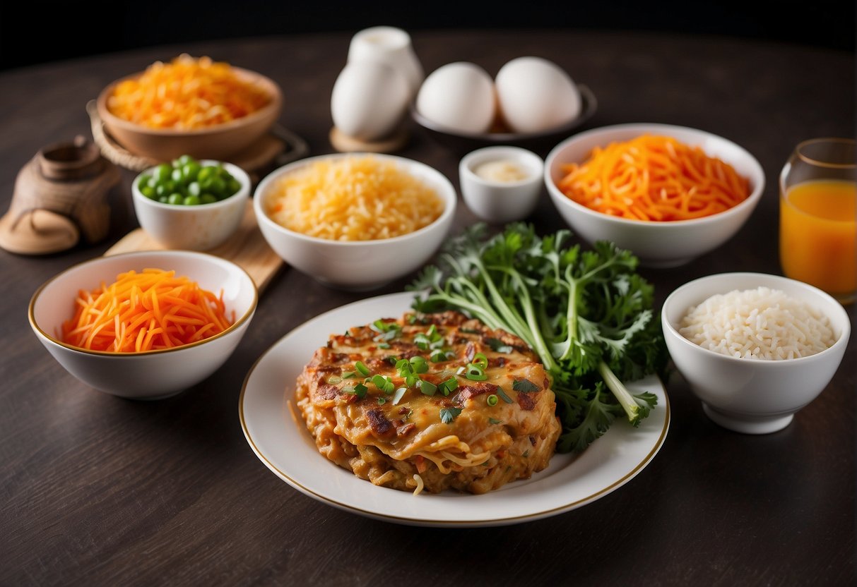 A table displays ingredients for Chinese egg foo yung, with options for substitutions