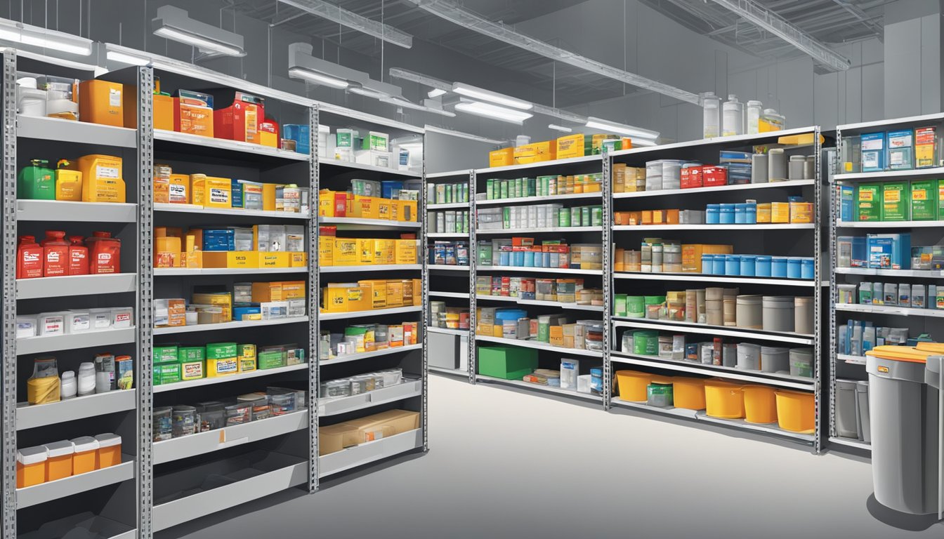 A bustling hardware store in Singapore showcases shelves neatly stocked with various 3M products, from adhesives to safety equipment