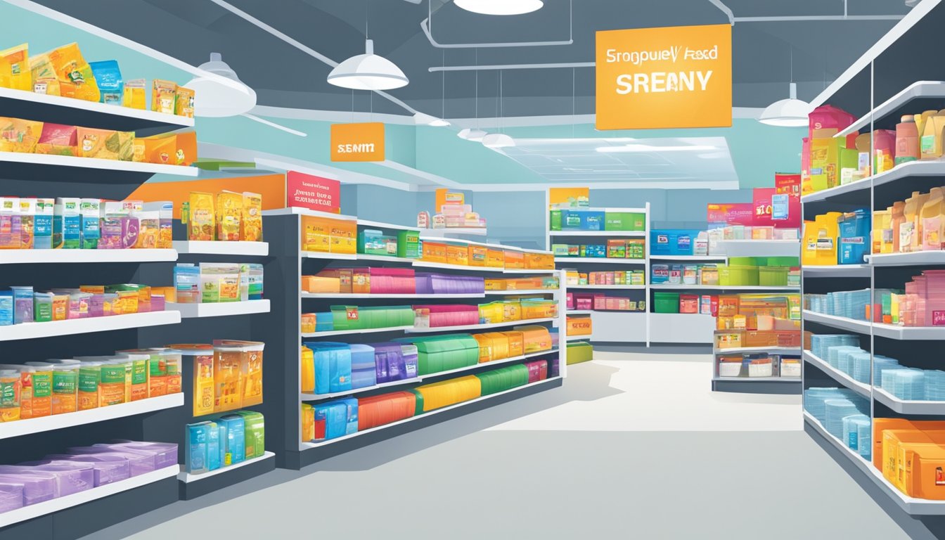 Shelves stocked with 3M products in a Singaporean store. Display signs indicate "Frequently Asked Questions" and "Where to Buy." Bright lighting and clean, organized layout