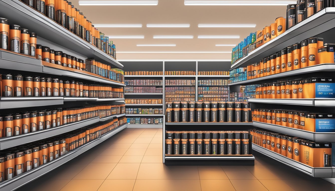 Shelves stocked with Duracell batteries in a Singapore store
