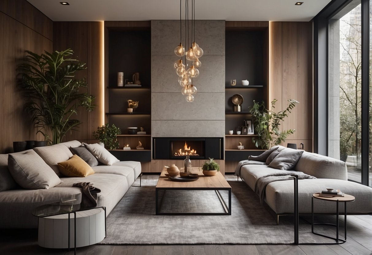 A modern living room with custom-designed furniture, unique wall art, and personalized decor, creating a cozy and stylish atmosphere