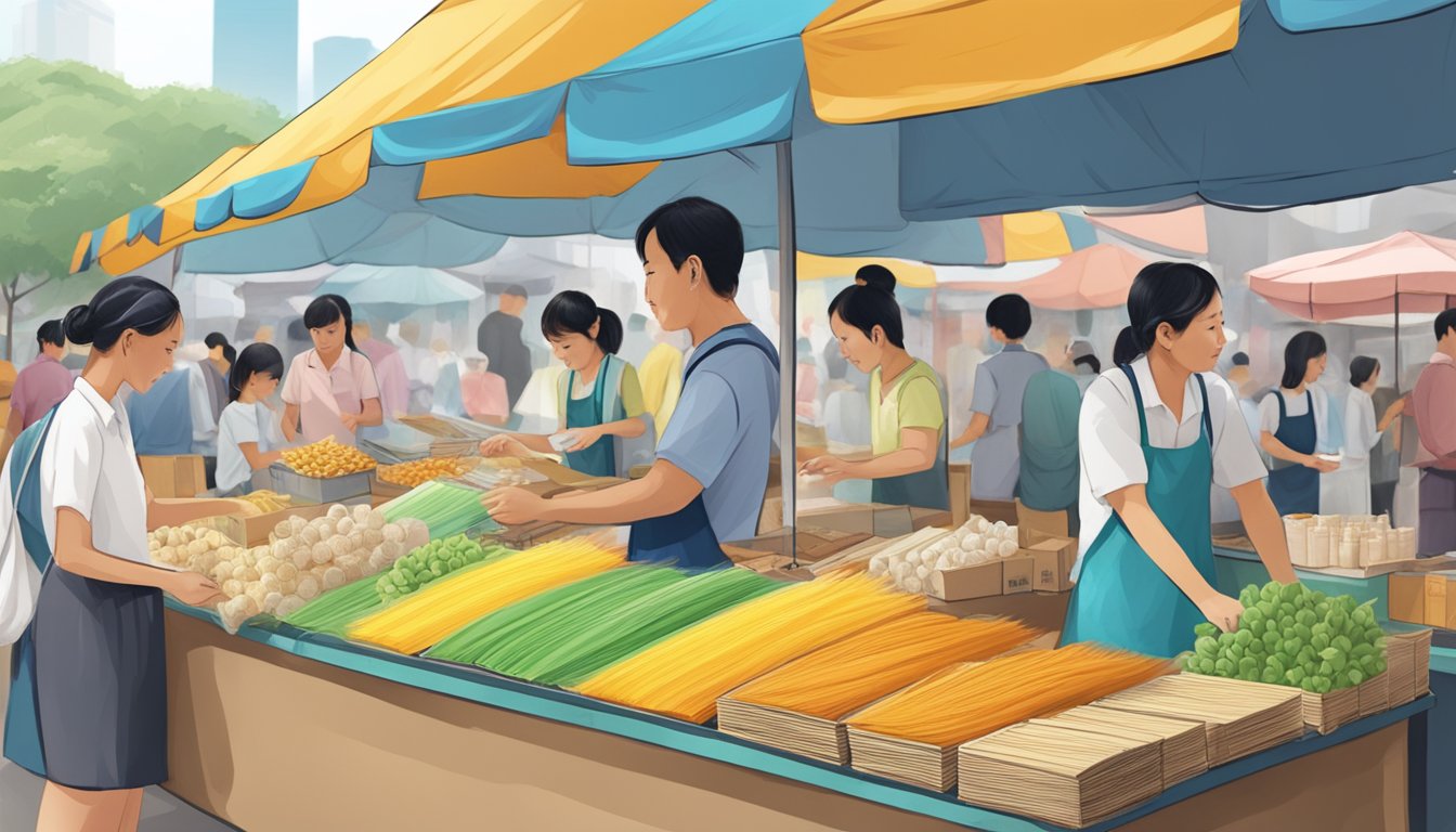 A bustling market stall sells filter paper in Singapore