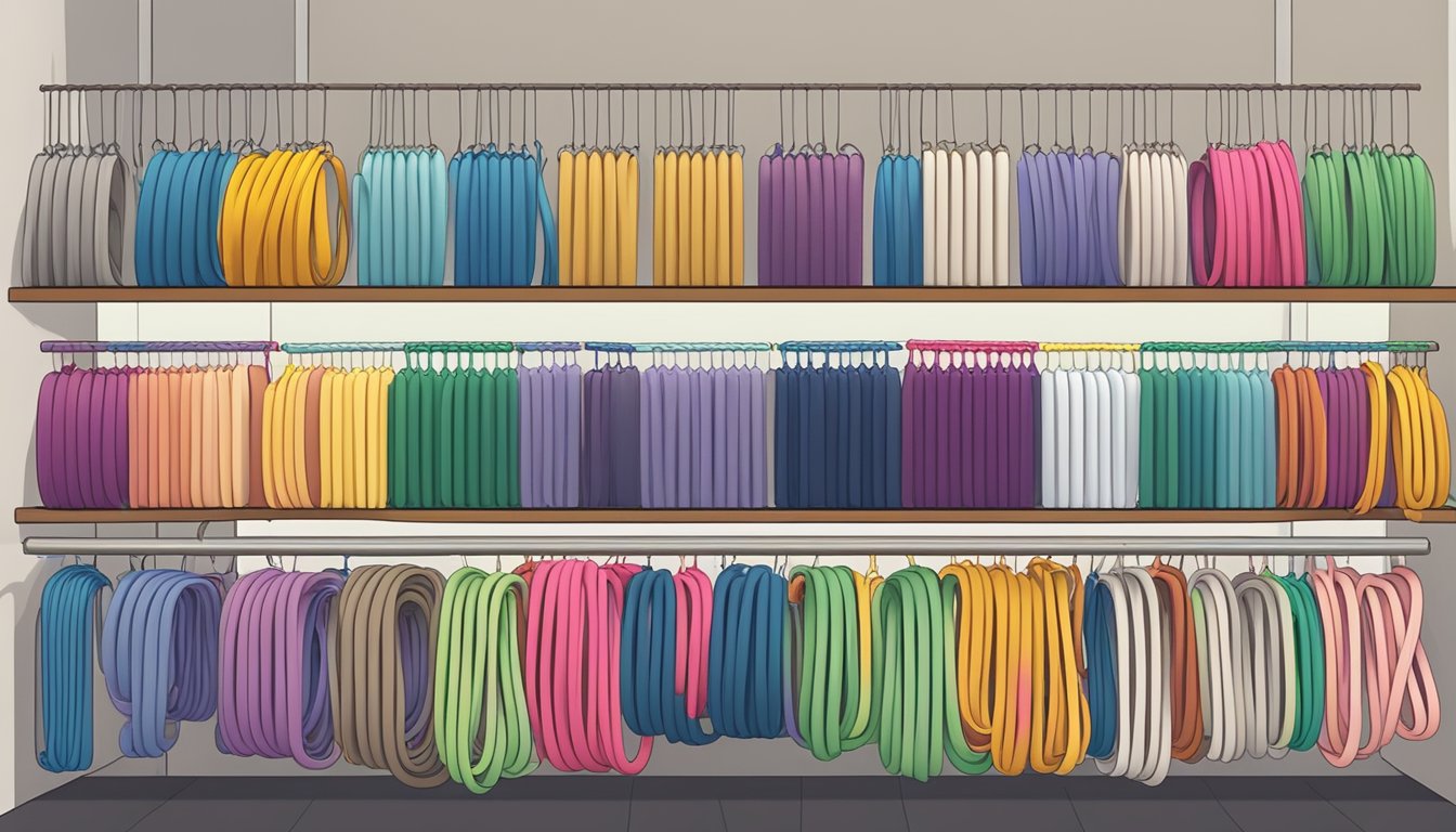 A display of various elastic cords in a Singaporean store, with clear signage indicating "Frequently Asked Questions: where to buy elastic cord in Singapore"