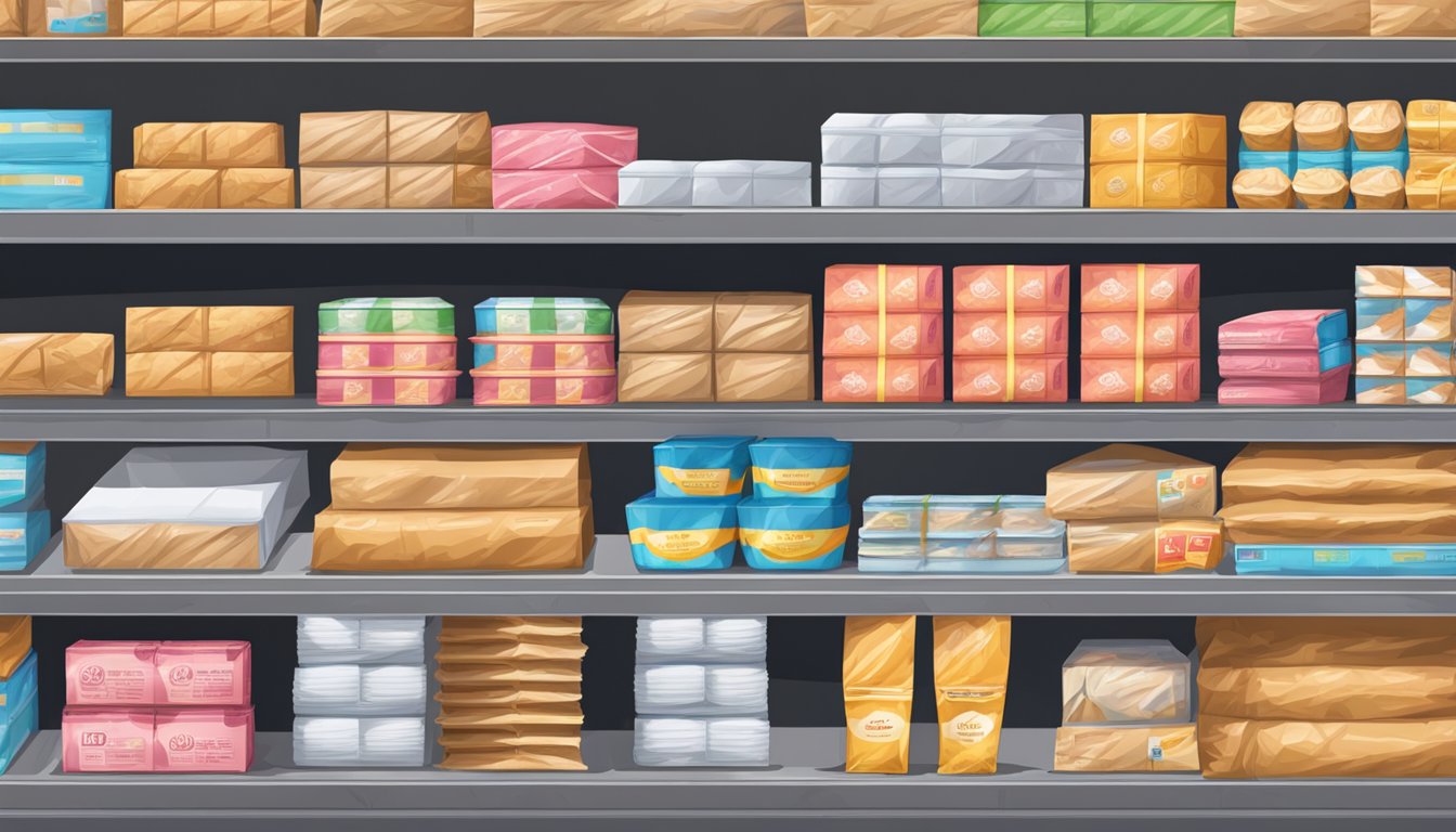 A stack of baking paper packages on a supermarket shelf in Singapore