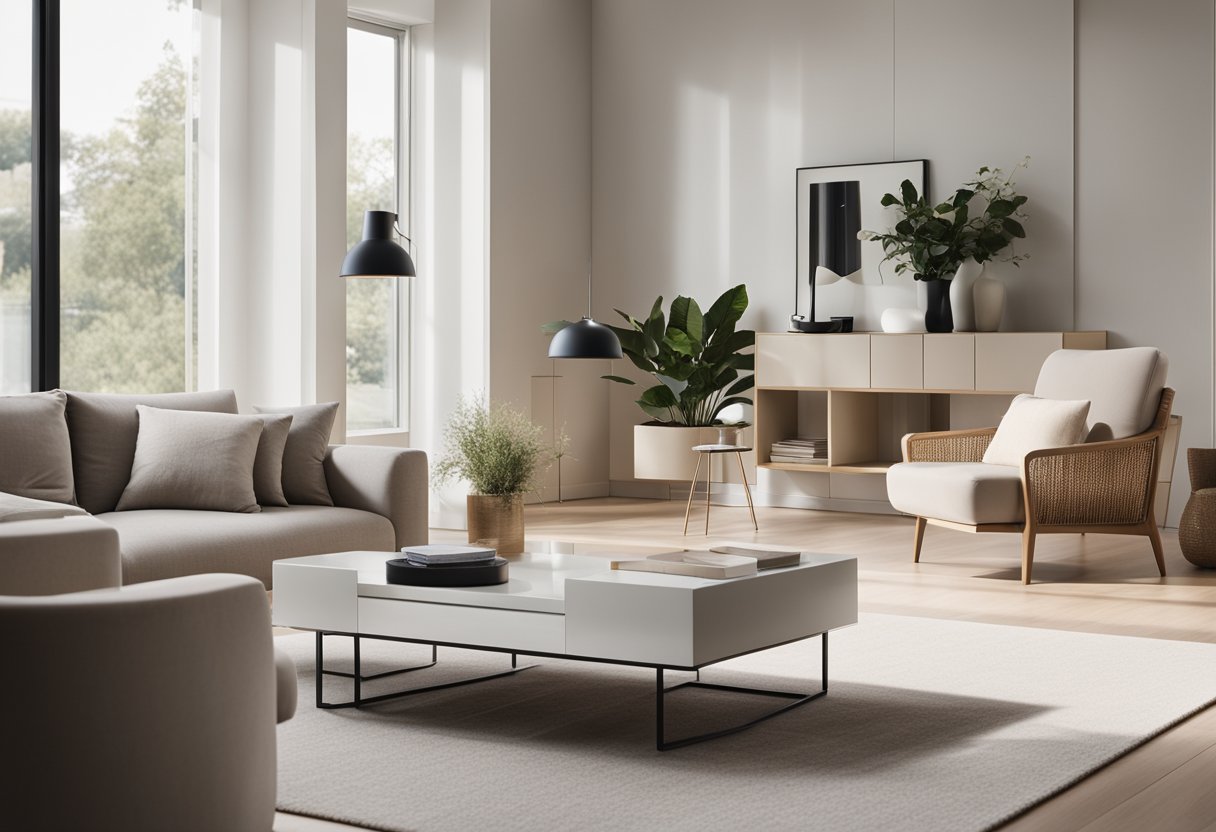 Sleek furniture, clean lines, and minimal decor define the modern interior. A neutral color palette and plenty of natural light create a serene atmosphere