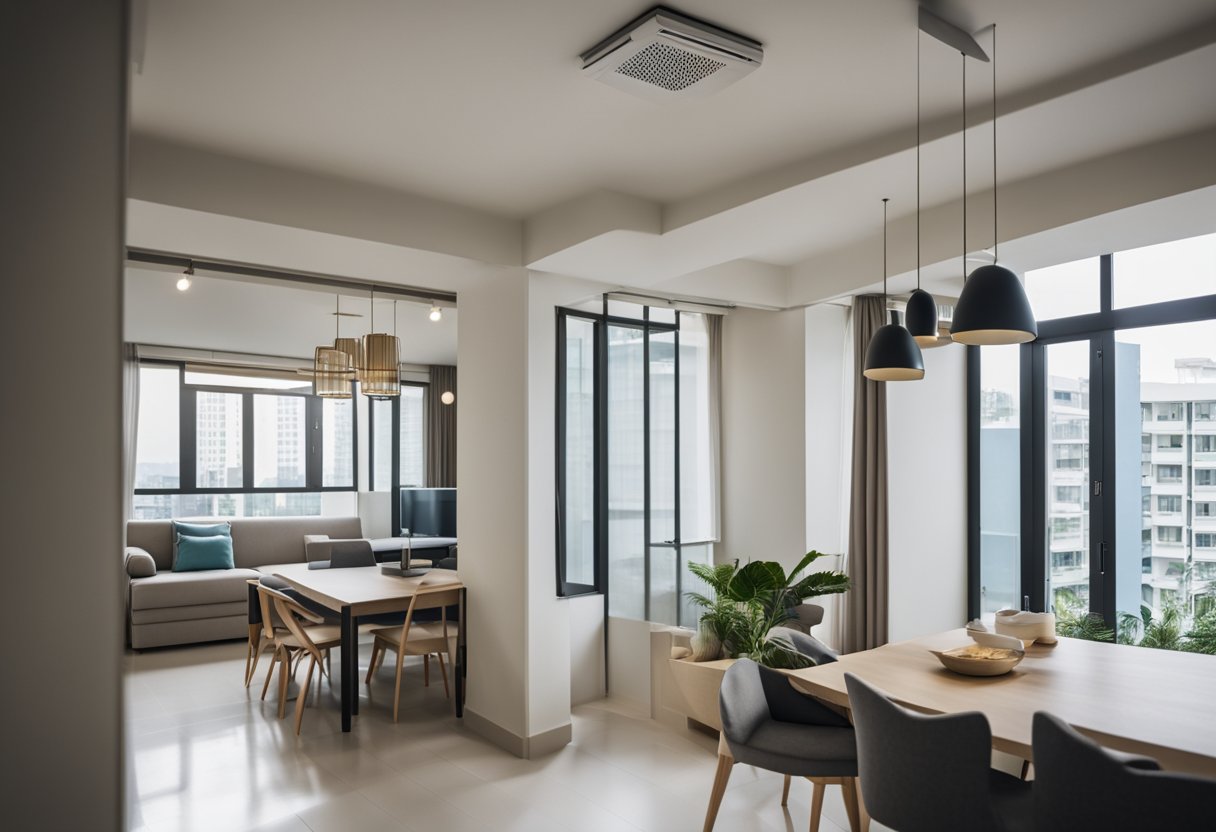 A newly renovated HDB apartment with updated fixtures and freshly painted walls. The space is clean and modern, with natural light streaming in through the windows