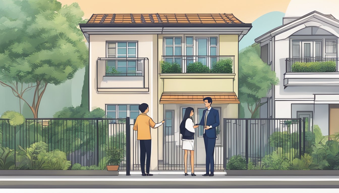 A person using their CPF to purchase a second property in Singapore, with a real estate agent explaining the process and options available