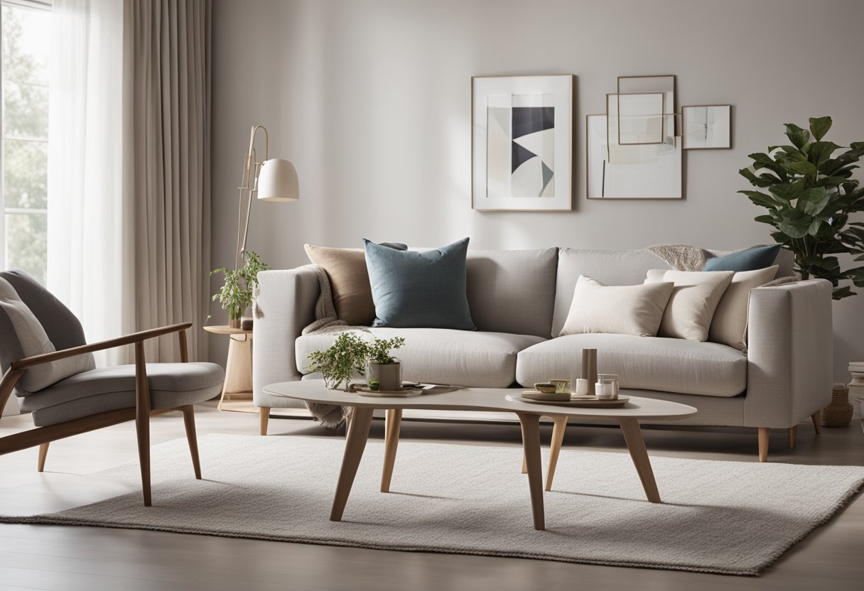 A spacious, clutter-free living room with clean lines, neutral colors, and sleek furniture. Natural light floods the room, highlighting the simplicity and functionality of minimalist design