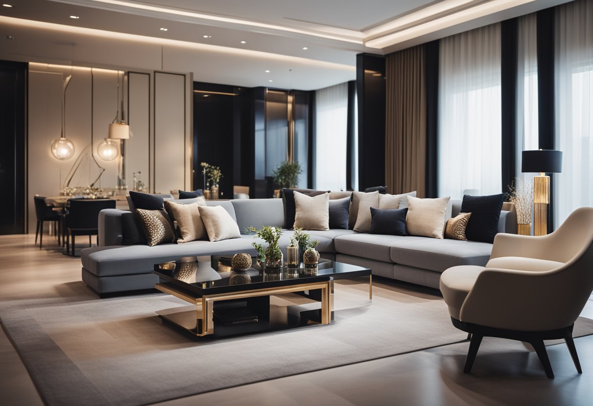 A modern luxury interior design with sleek lighting and stylish accessories