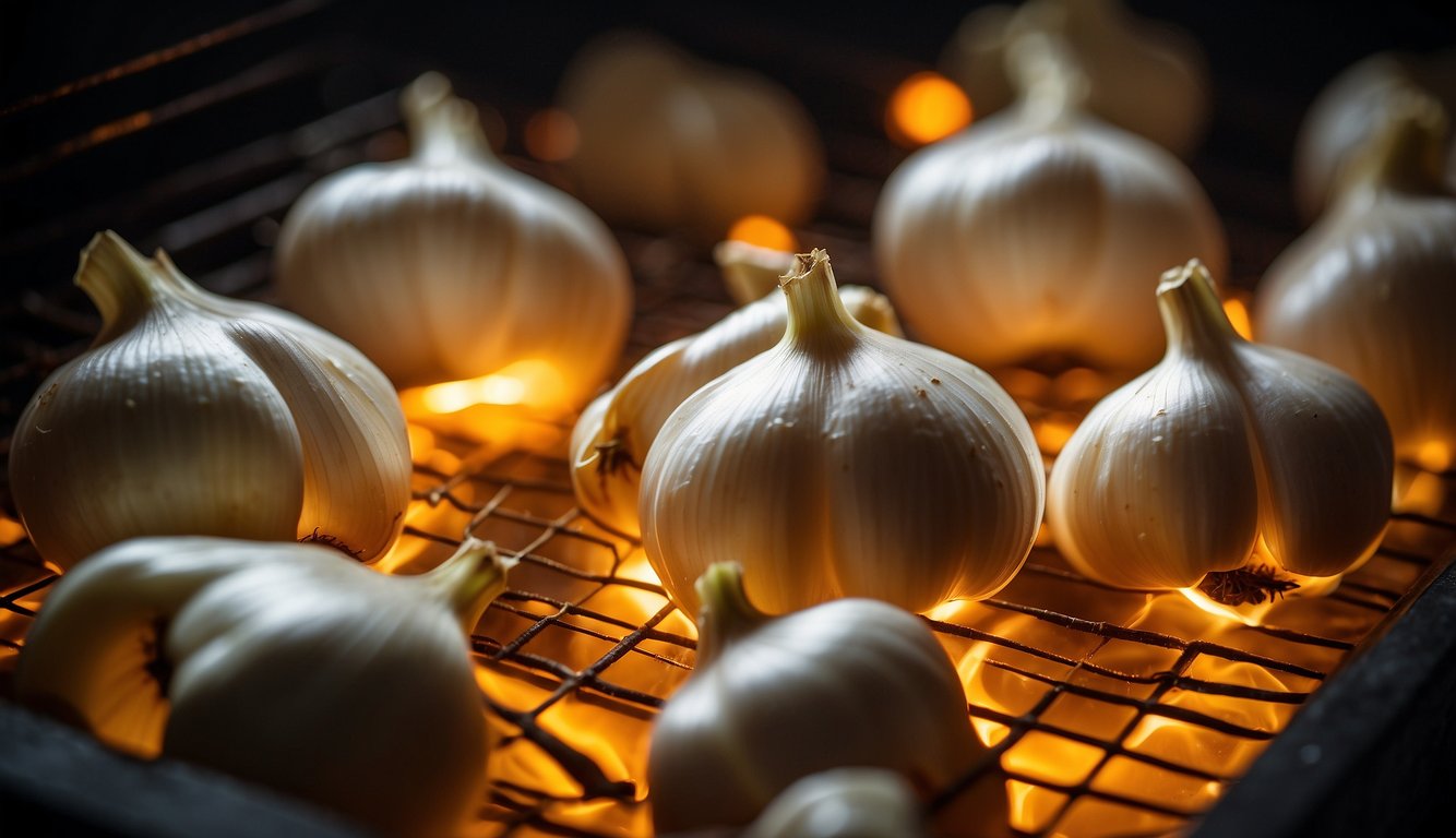 Garlic cloves sizzling in a hot oven, emitting a golden-brown aroma as they slowly roast to perfection