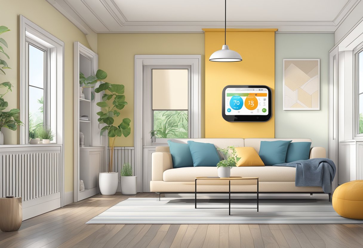 A smart thermostat with humidity control adjusts temperature based on room conditions