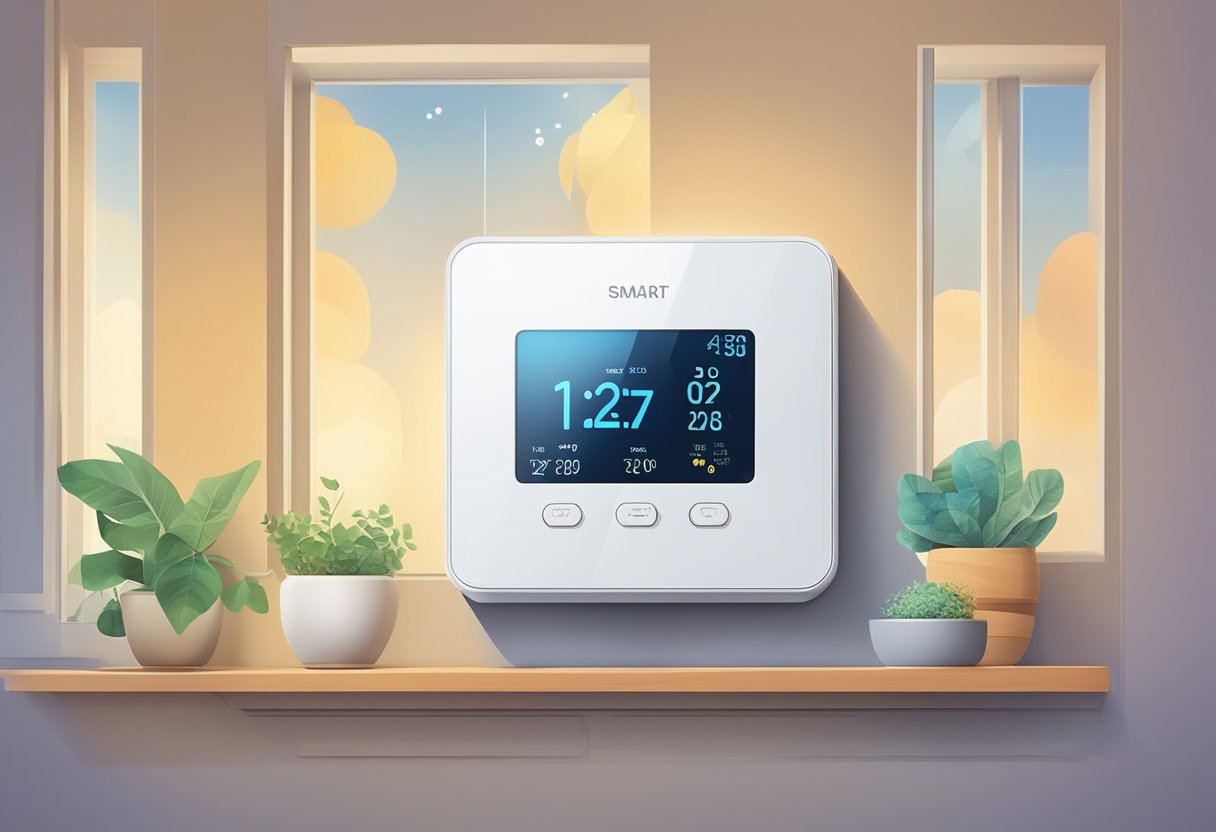 A smart thermostat integrates with home automation, adjusting humidity levels