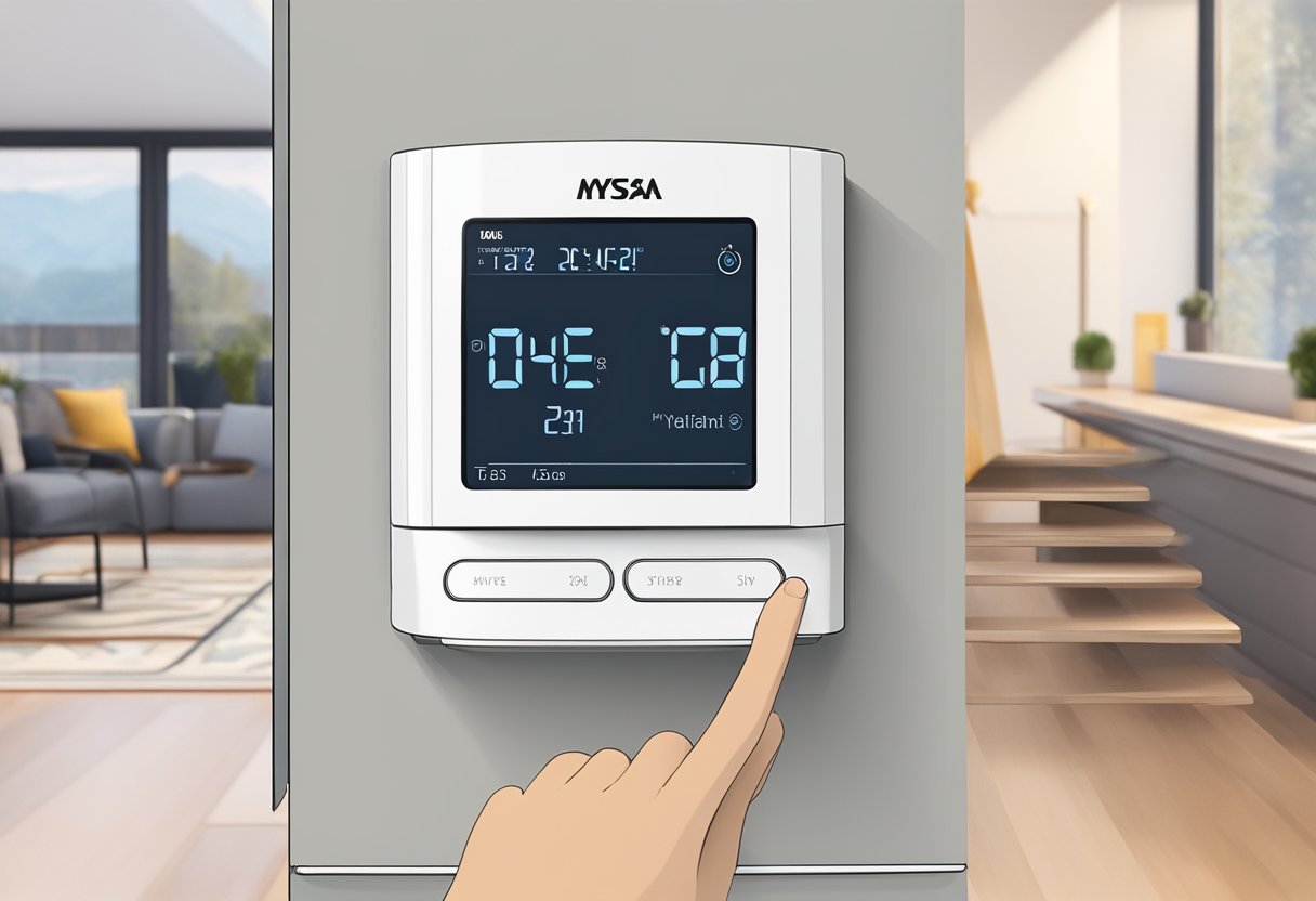 The Mysa smart thermostat is being installed on an electric baseboard heater. The thermostat is being connected and programmed for use
