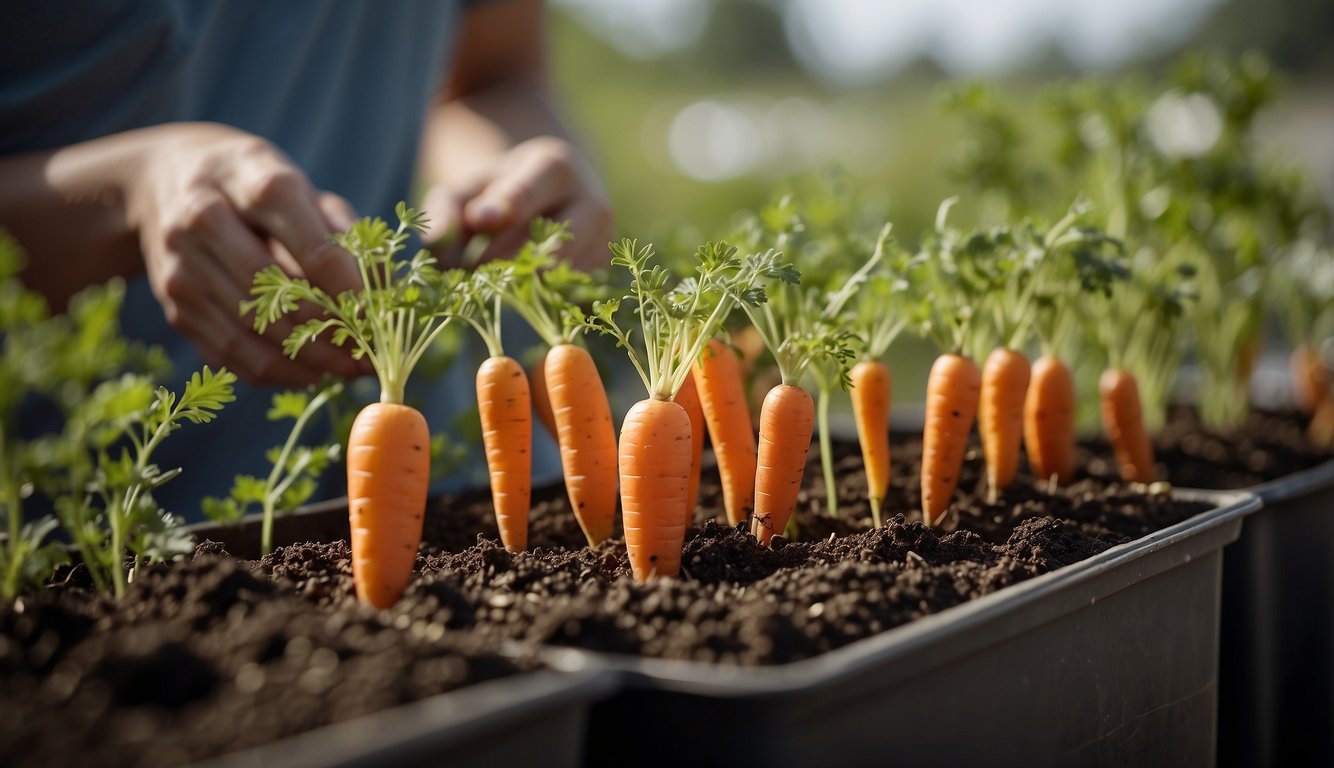 Carrot seeds are being planted in a container, where they will grow into fresh carrots