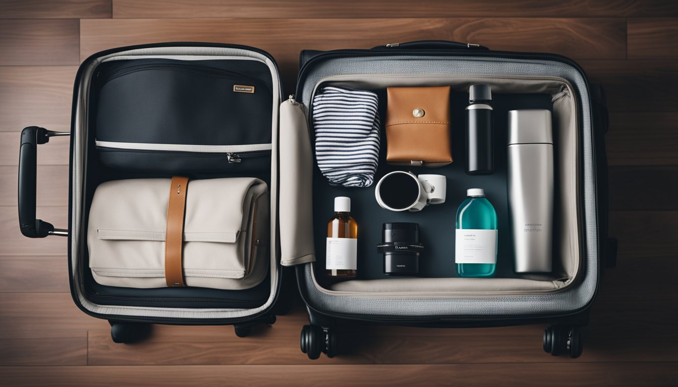 A neatly organized carry-on with rolled clothes, compact toiletries, and efficient use of packing cubes and compartments