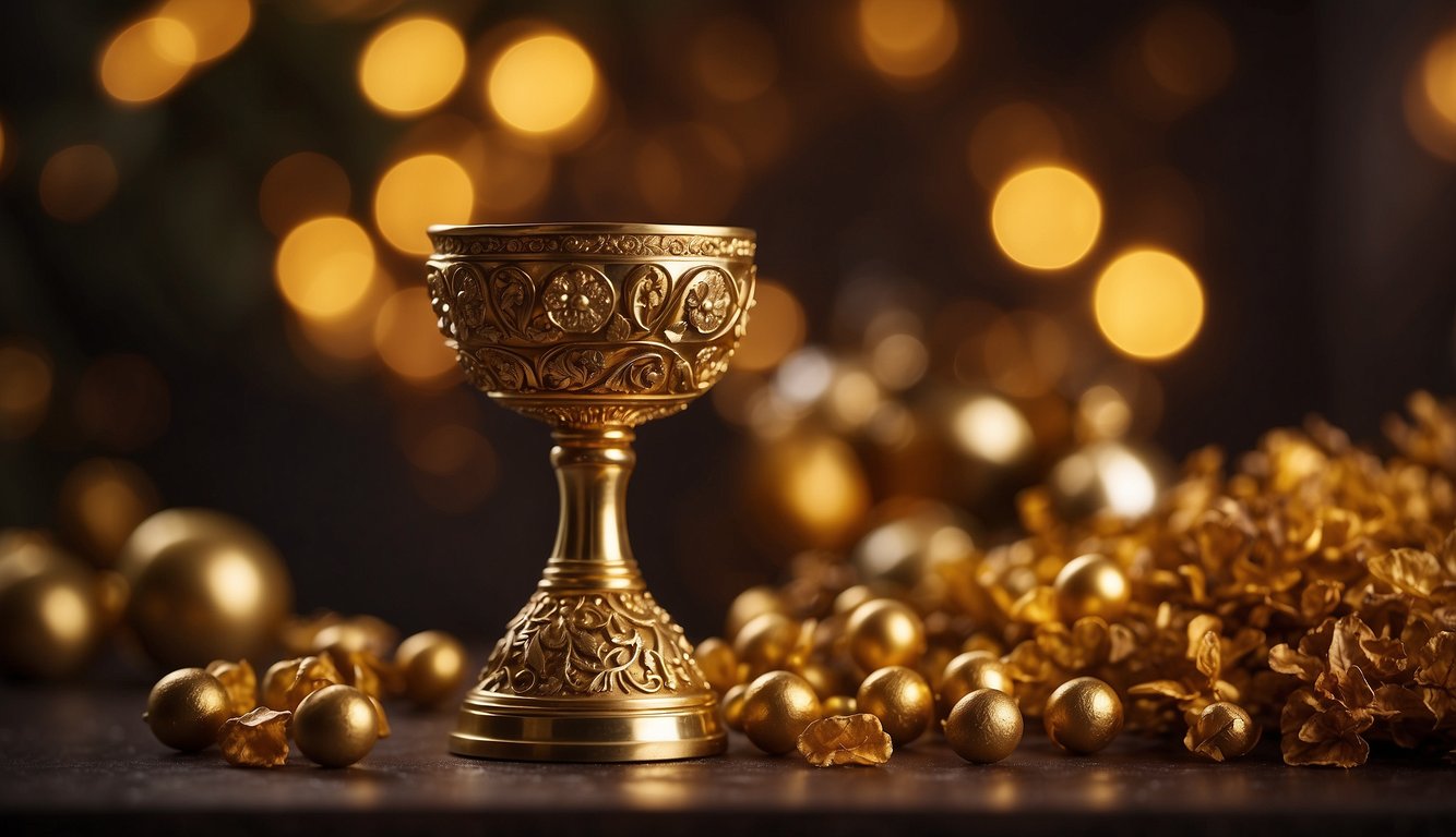 A golden goblet overflows with fragrant myrrh, symbolizing the gift of the Magi in Christian tradition