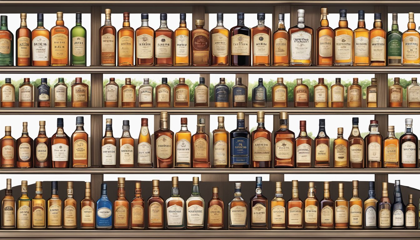 A well-stocked liquor store displays various bottles of Nikka whisky in Singapore