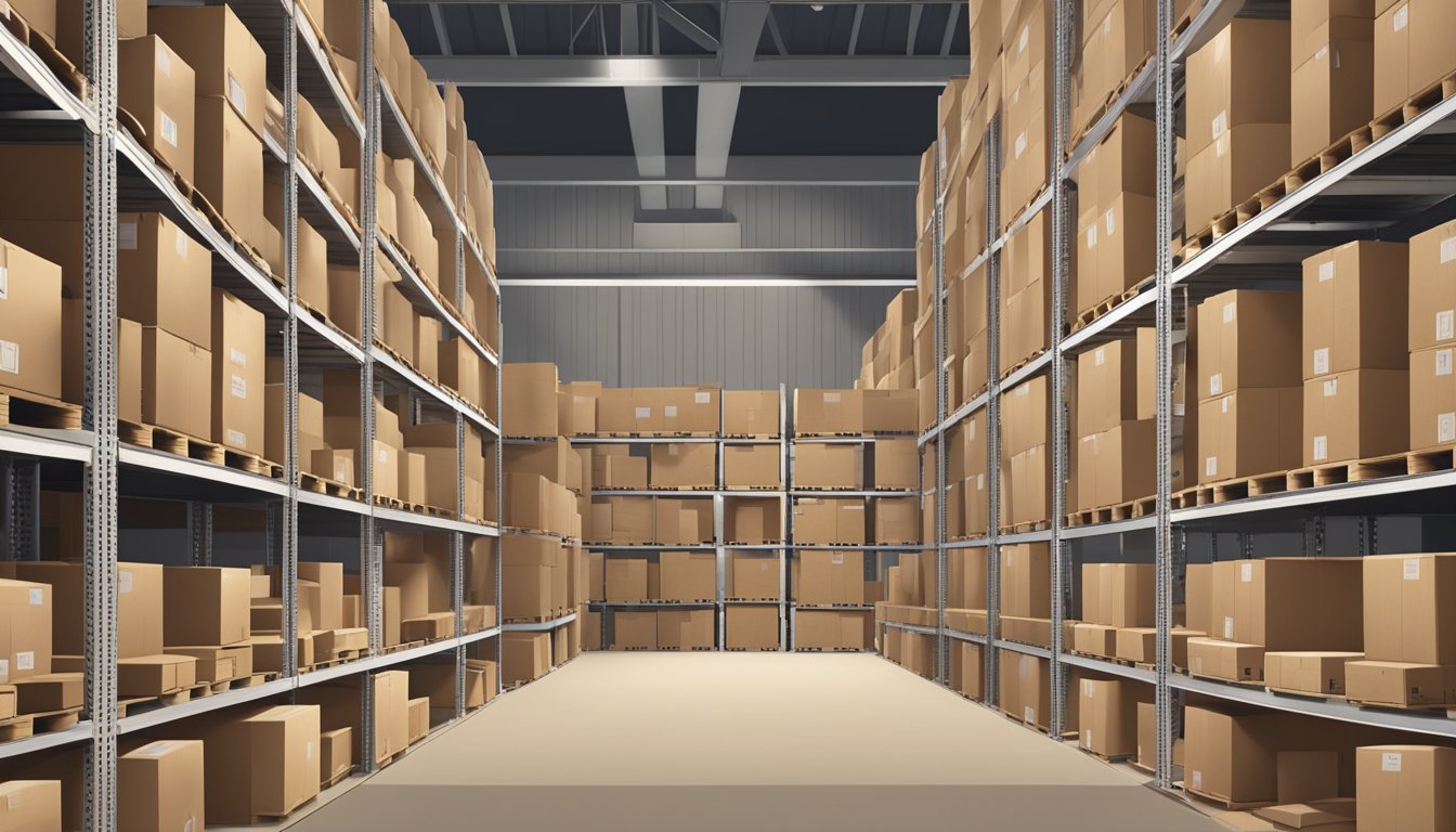 A stack of sturdy carton boxes sits neatly arranged in a well-lit warehouse. Labels indicate various sizes and strengths, ready for purchase