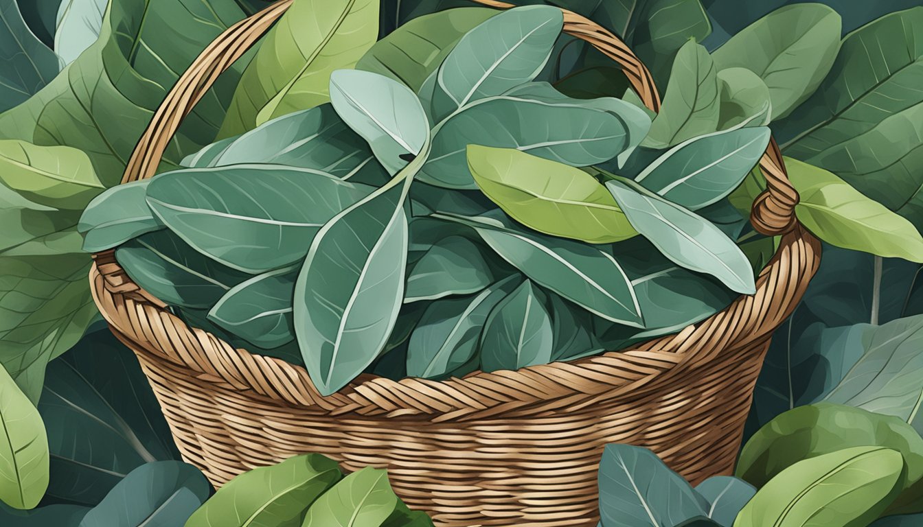 Eucalyptus leaves arranged in a basket at a market in Singapore