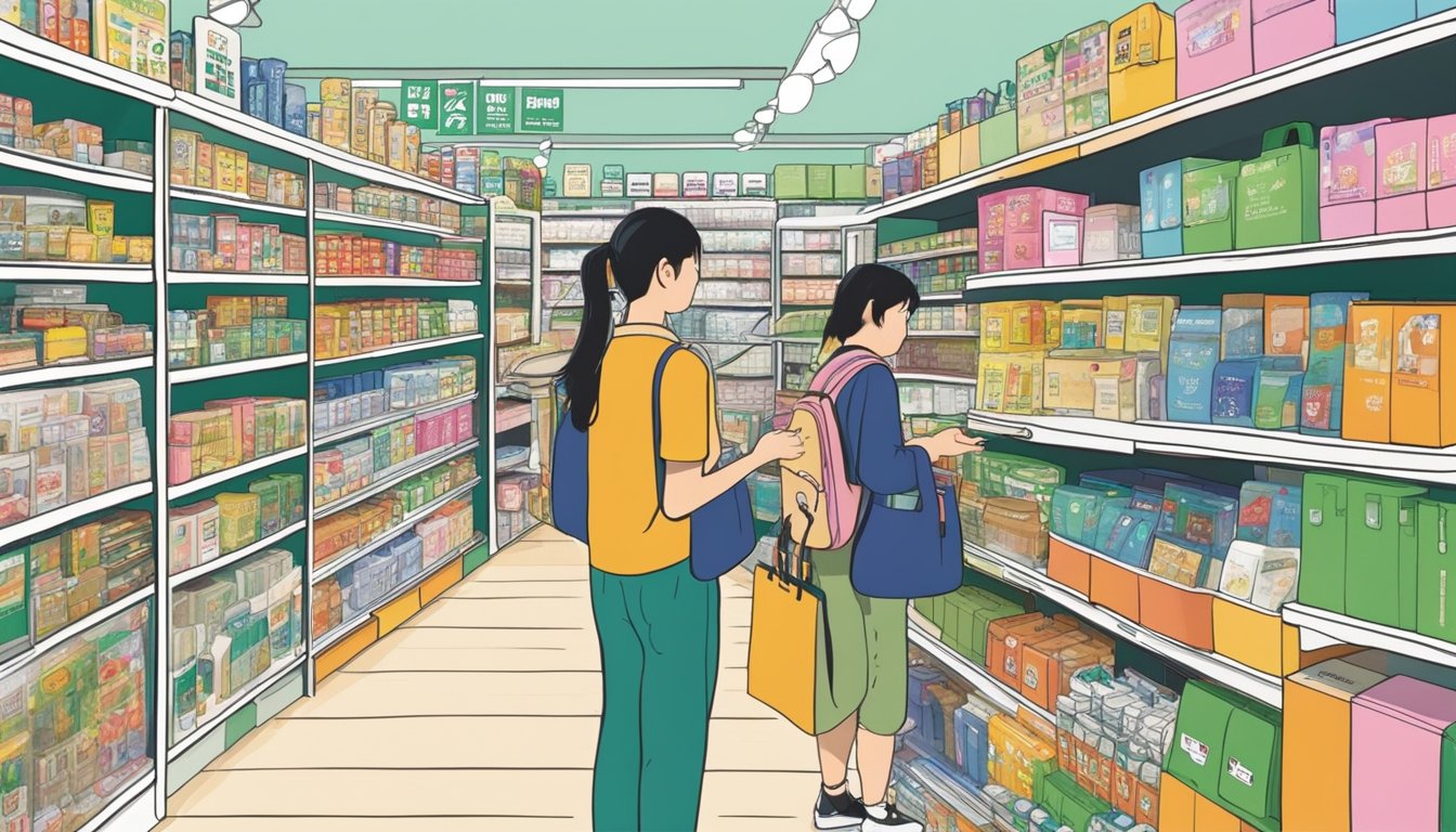 Customers browsing shelves of colorful products at Tokyu Hands Singapore, including stationery, household items, and unique souvenirs