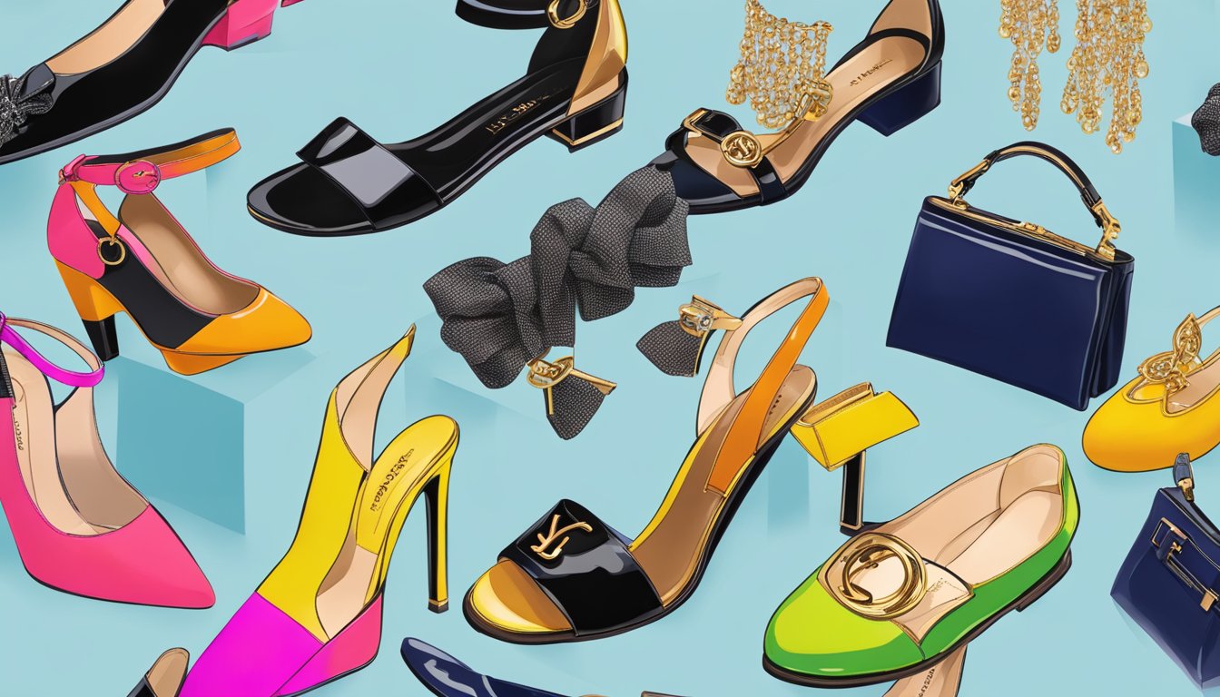 A display of YSL accessories and footwear, available for online purchase