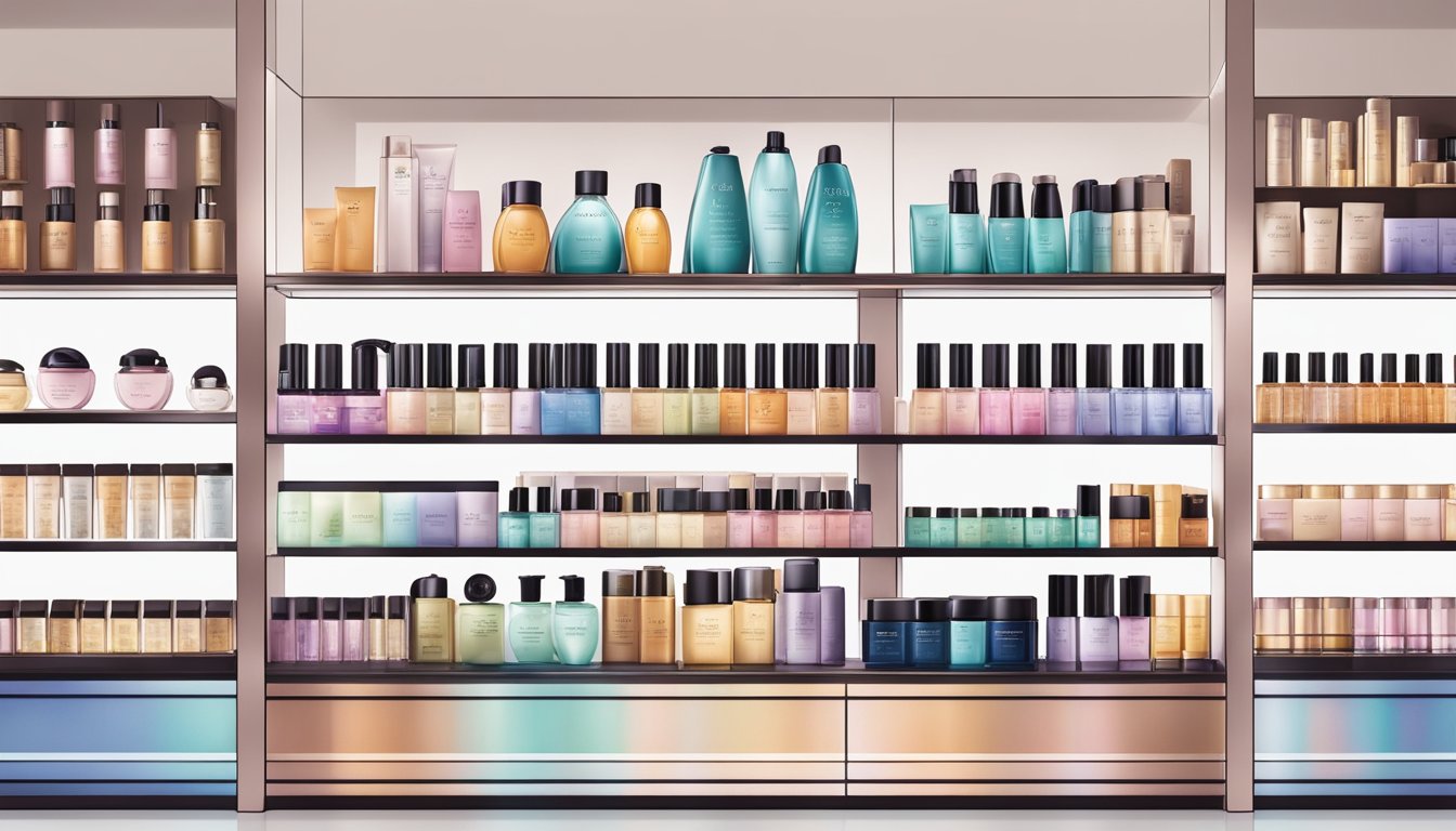 Shiseido hair products displayed on shelves in a modern, well-lit store in Singapore