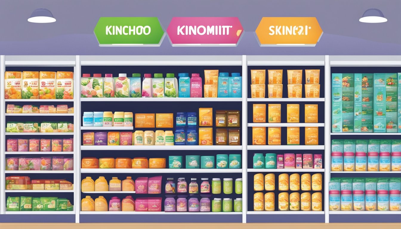 Shelves stocked with Kinohimitsu products in a Singapore store. Bright signage and organized display