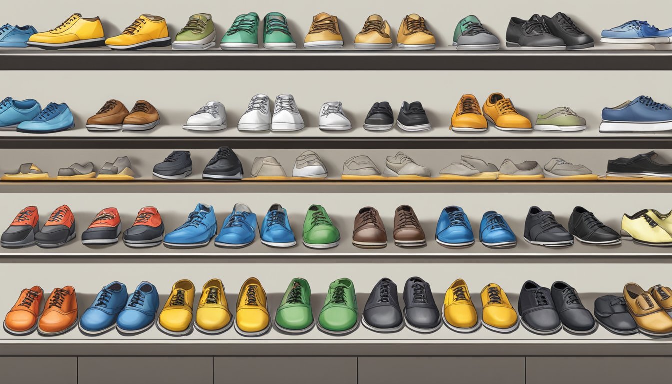 A display of kitchen safety shoes in a Singapore store, with various styles and sizes available for purchase