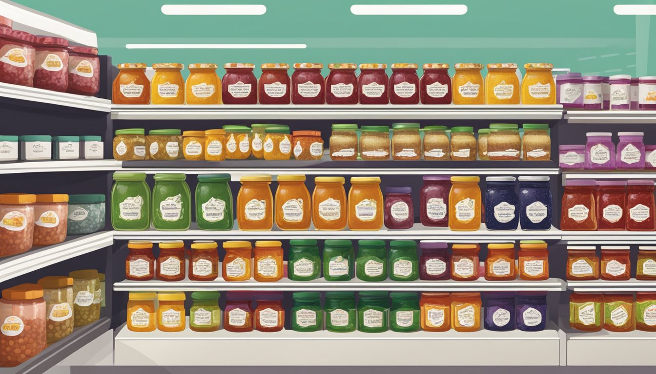 A display of Beerengberg jam jars at a Singapore grocery store, with clear signage indicating availability and pricing