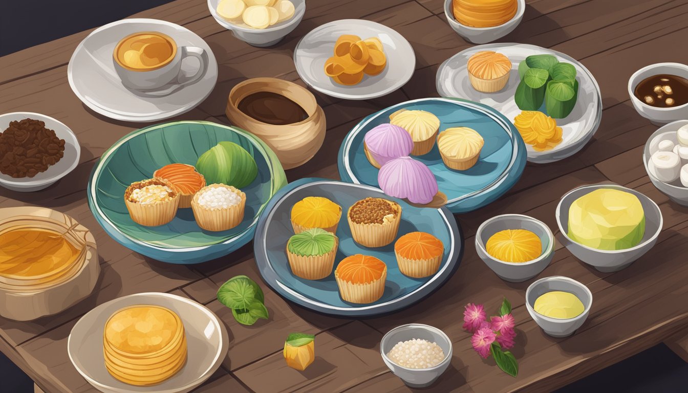 Kueh Pie Tee cups arranged on a wooden table with ingredients nearby