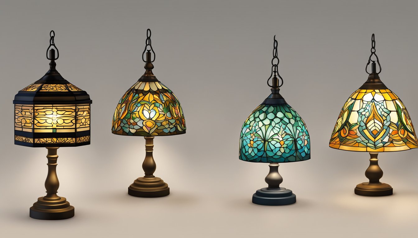 Decorative lamps displayed on a virtual website, with various styles, colors, and designs available for purchase