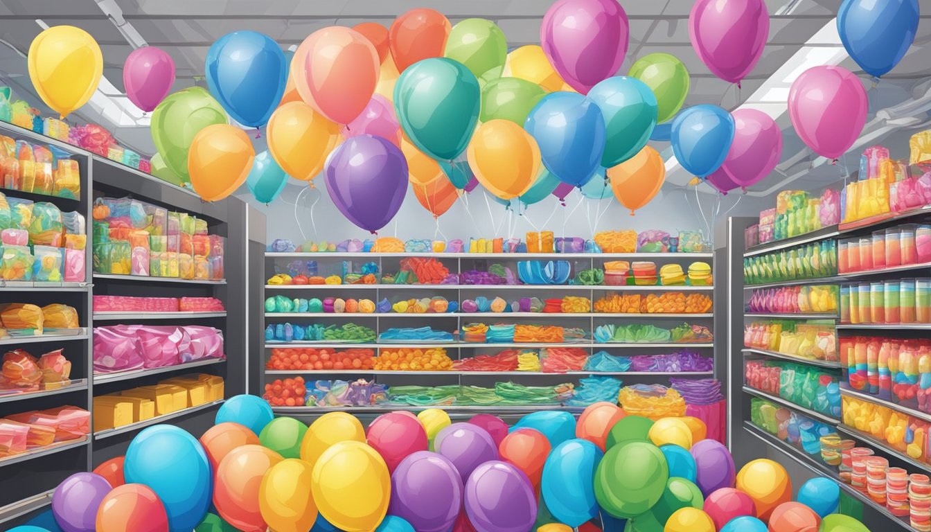 Colorful party supplies fill the shelves of the top stores in Singapore. Balloons, streamers, and decorations create a vibrant display
