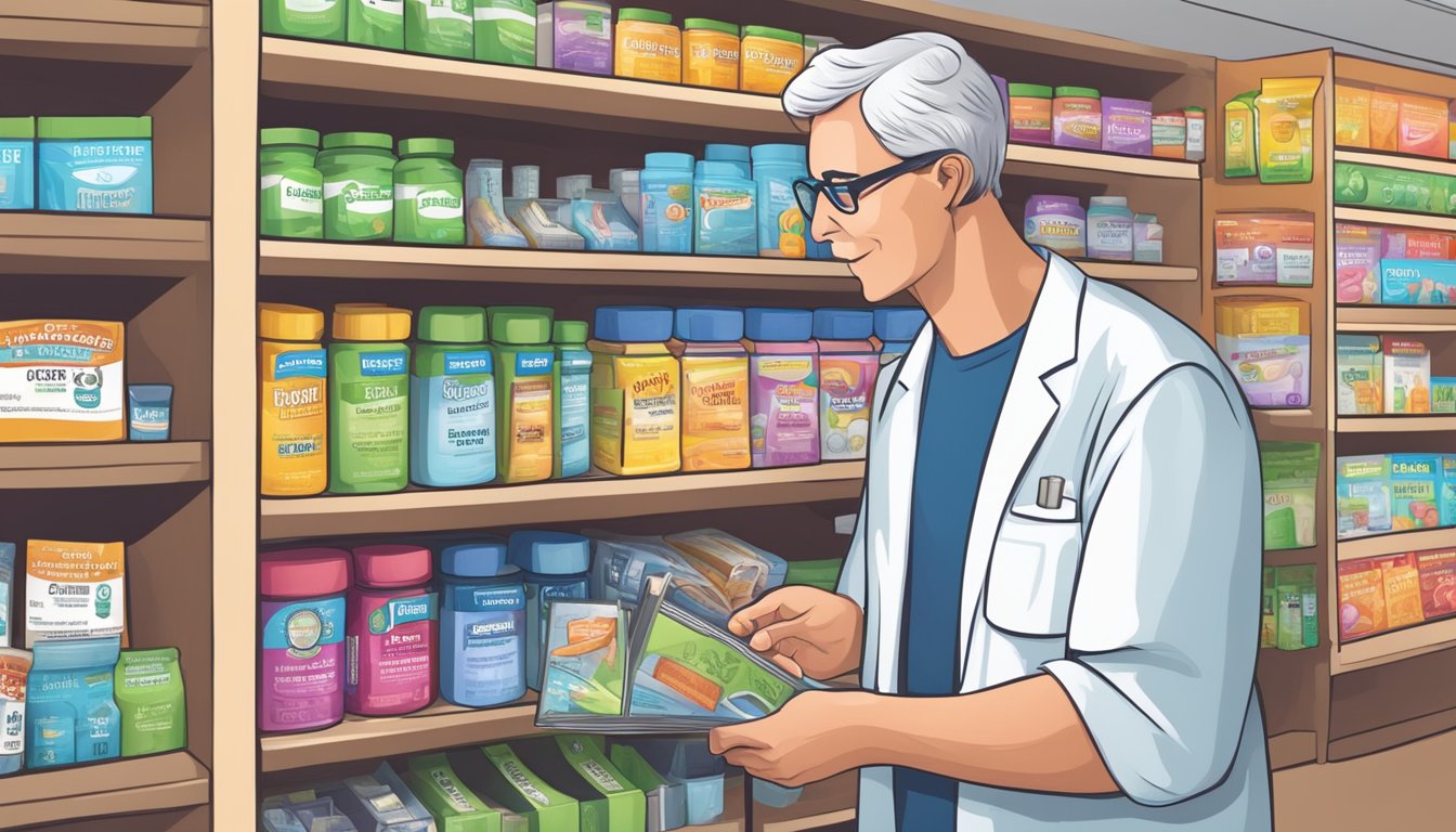 A customer browsing shelves, holding Doctor's Best Magnesium, comparing prices at a store