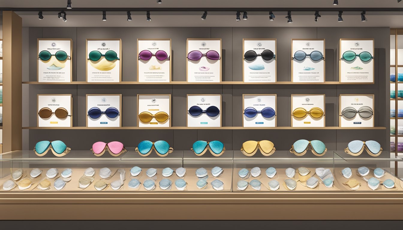 A display of eye masks in a Singapore store, with clear signage and various options for purchase