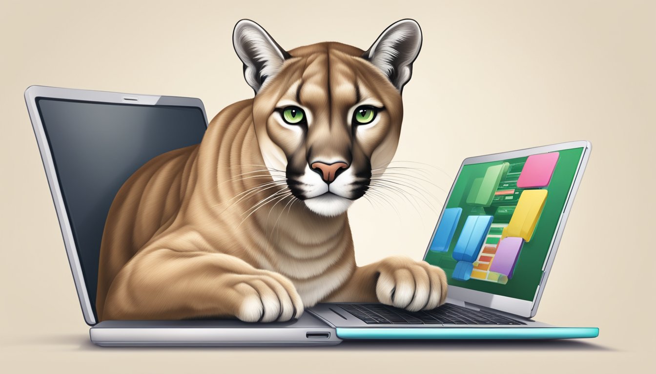 A puma is browsing a website on a laptop, adding items to the cart and making a purchase online