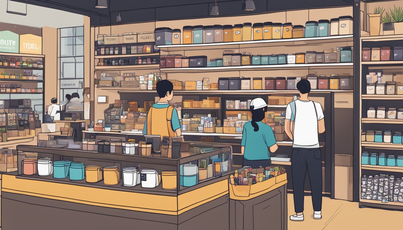 A bustling cafe in Singapore displays a variety of KeepCup products on its shelves, with customers browsing and making purchases at the counter