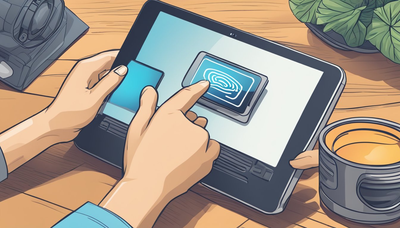 A hand reaches for a Wi-Fi SD card, inserting it into a camera. The camera's screen displays a strong Wi-Fi signal, indicating successful usage