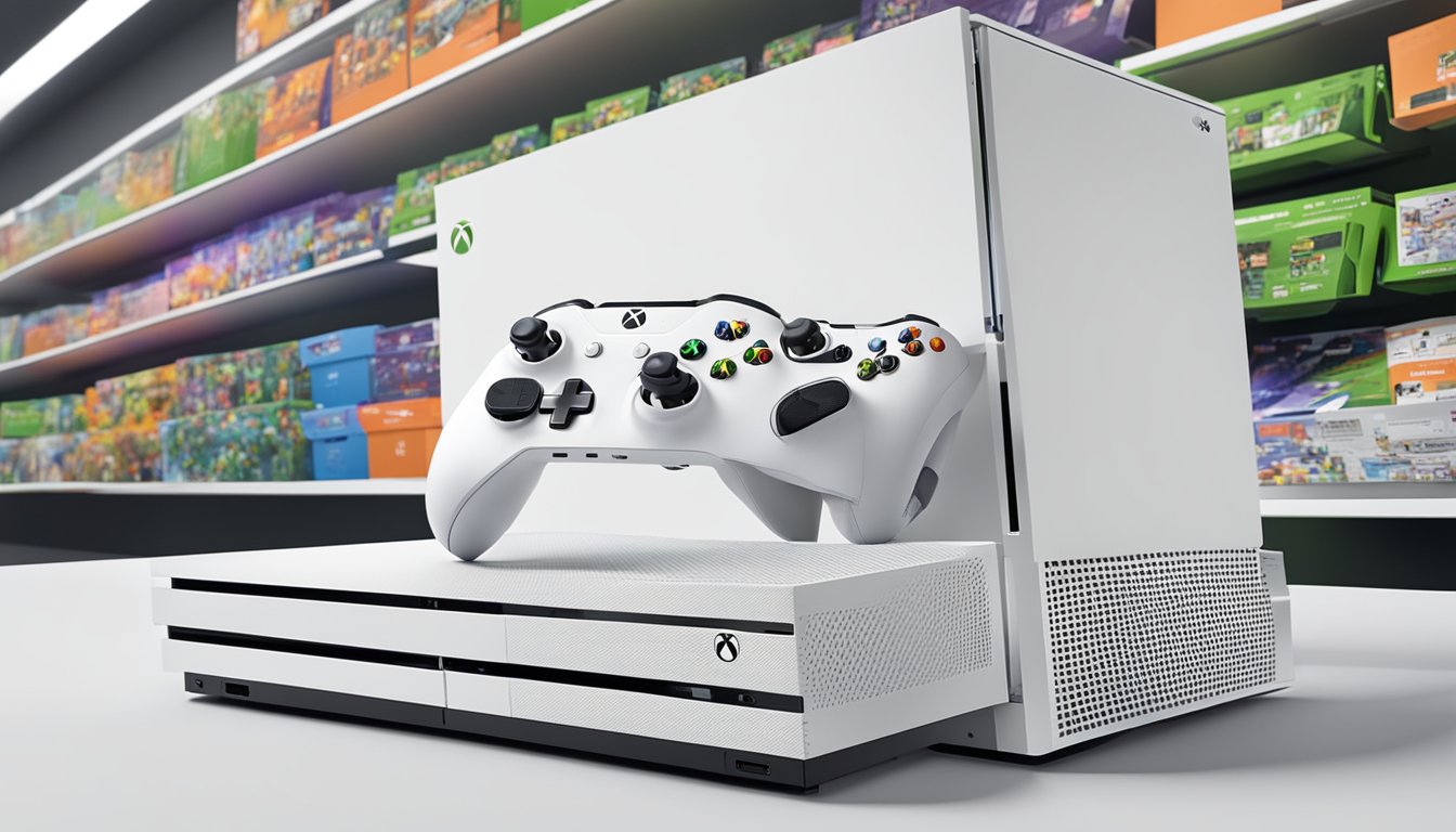 The Xbox One S console is showcased with exciting features and add-ons in a vibrant Singaporean electronics store