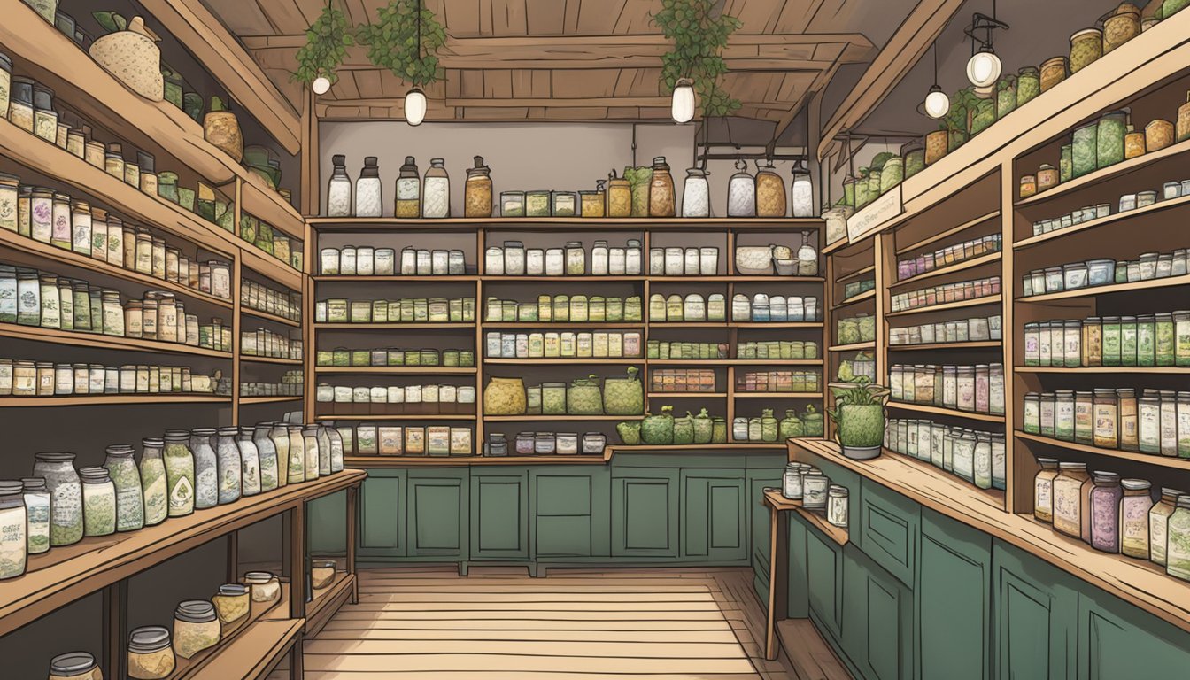 A serene tea shop in Singapore, shelves stocked with various milk thistle tea varieties. Customers browse, intrigued by the benefits of this herbal remedy