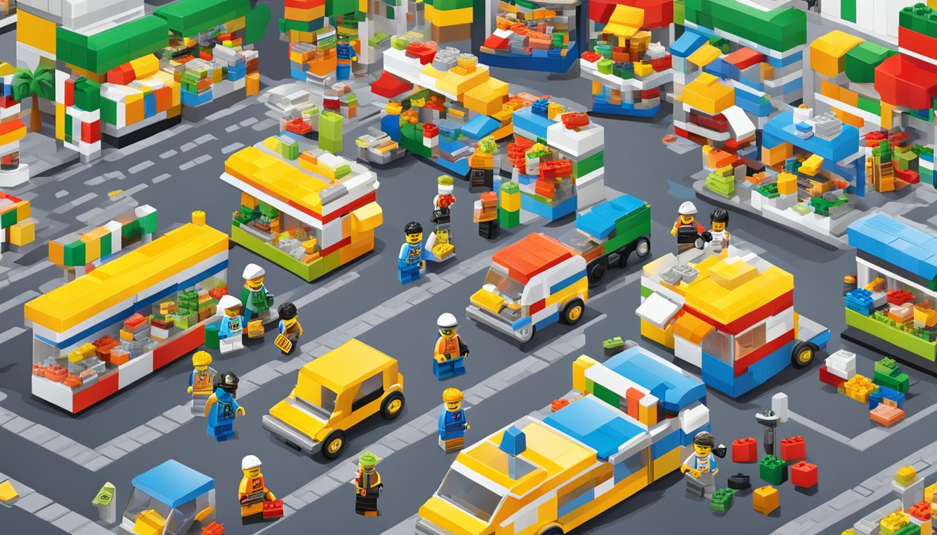 A bustling online marketplace with colorful Lego parts displayed for sale in Singapore