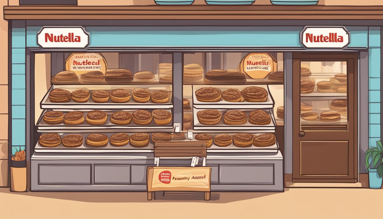 A display of Nutella tarts in a Singaporean bakery, with a sign reading "Frequently Asked Questions: Where to buy Nutella tart in Singapore."